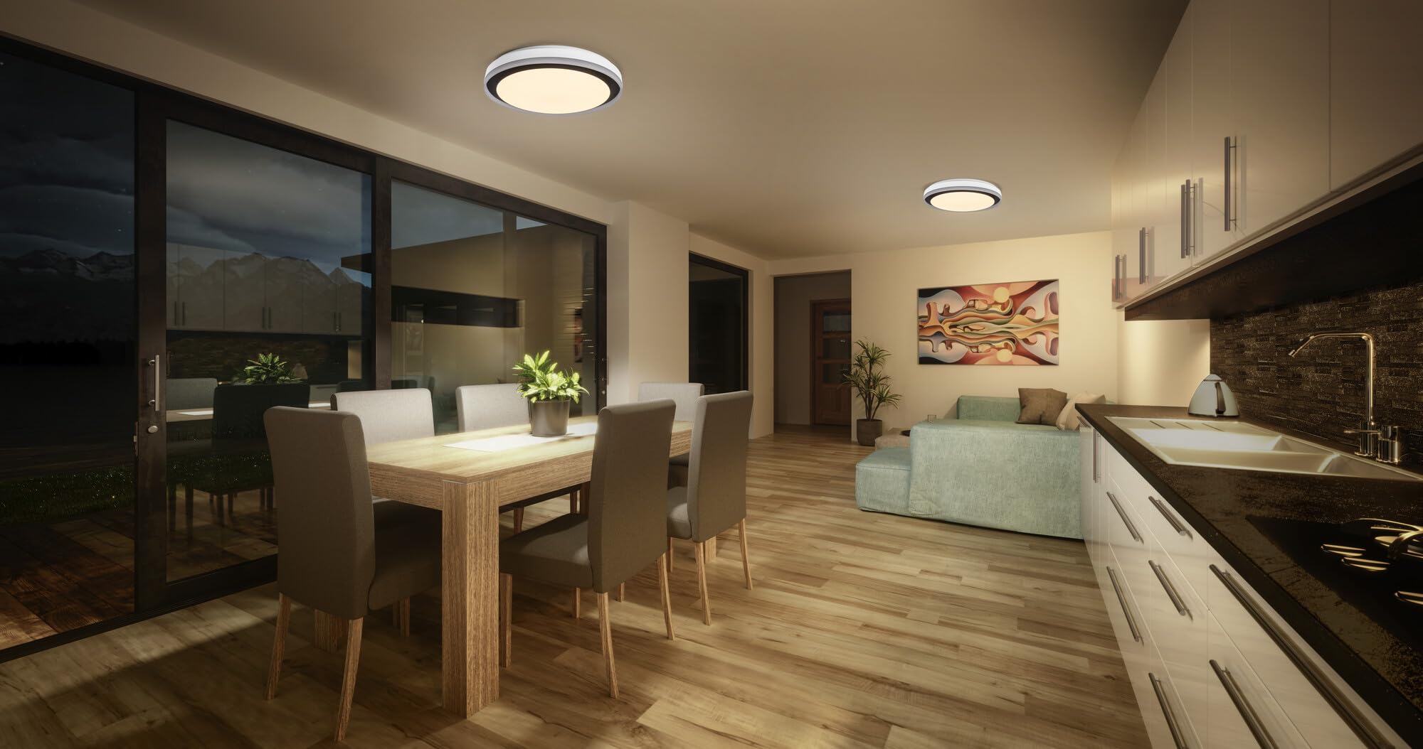 LEDVANCE SMART + WIFI Plafón LED, blanco/negro, 32W, 3400lm, función de luz blanca, regulable, efecto Magic-RGB, larga vida útil, fácil instalación, 2700-6500K