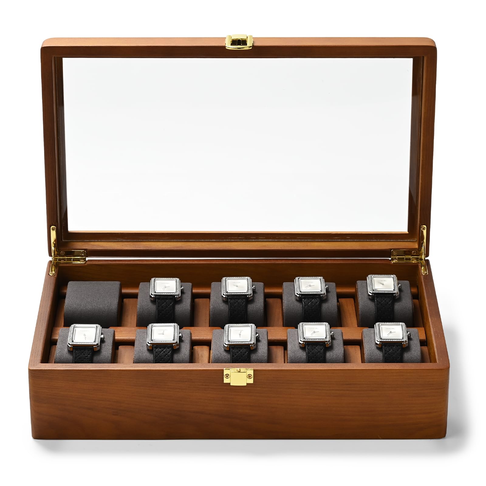 Oirlv Caja Para Relojes De Madera Maciza Organizador Con Tapa 10 Relojes De Almacenamiento Caja De Reloj Con Cojines Extraíbles Reloj(Gris Oscuro)