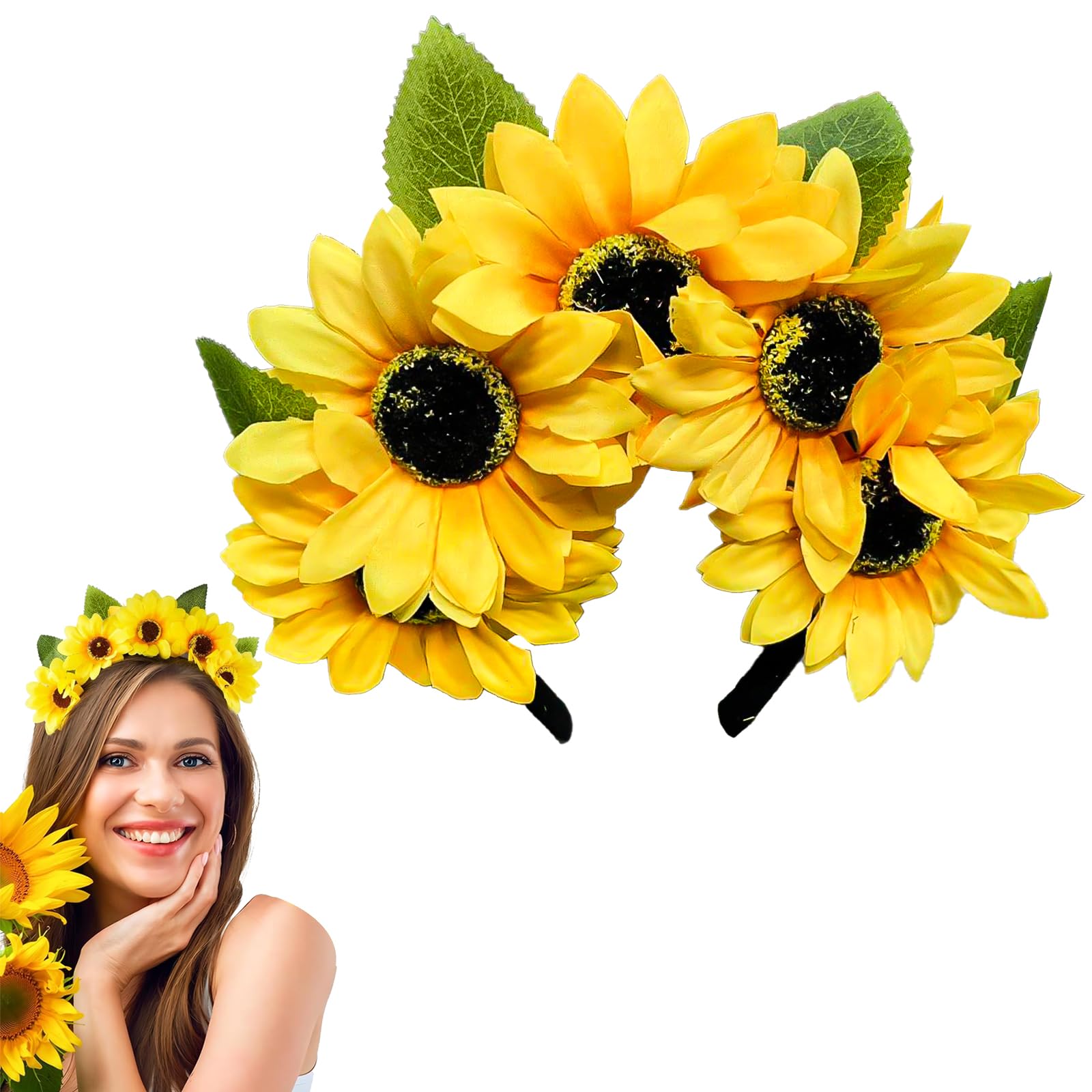 DGUSO Sunflower Headband 1 Piece Sunflower Hair Accessories Headband Sunflower Beach Hair Accessories for Women Sunflower Headband for Photography Props Masquerade Party Decoration (Yellow)