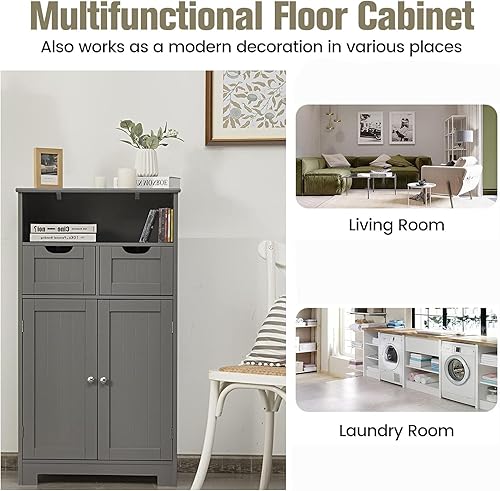 Miniatura 9 de LOKO Gabinete de almacenamiento de baño, organizador de almacenamiento multifuncional con 2 cajones extraíbles y estante ajustable, moderno armario