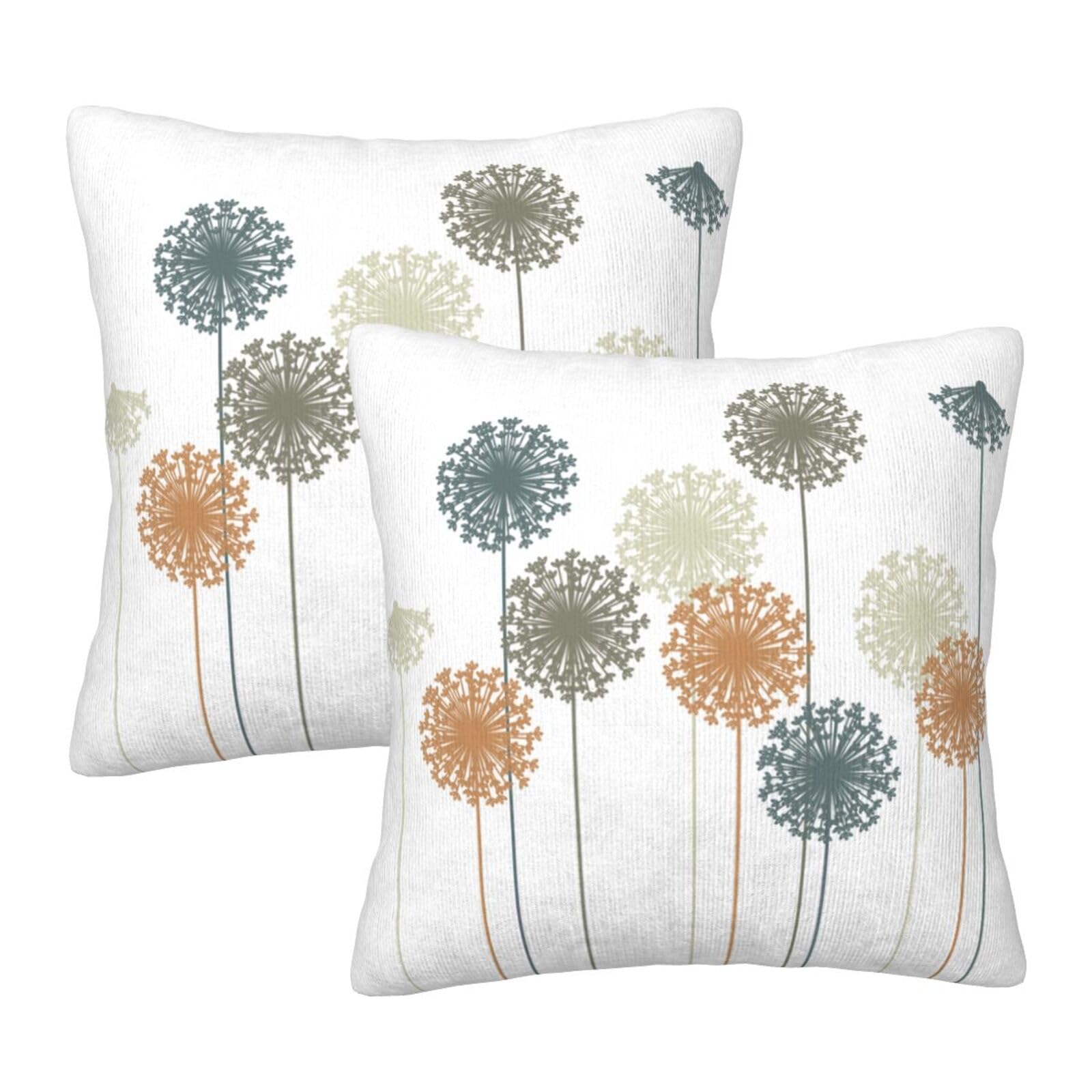 NOIRDAREL Dandelion Flowers Pillow Covers 18x18 Inch Set of 2 Abstract Wildflower Silhouettes Throw Pillow Cover Blossoming Dandelions Square