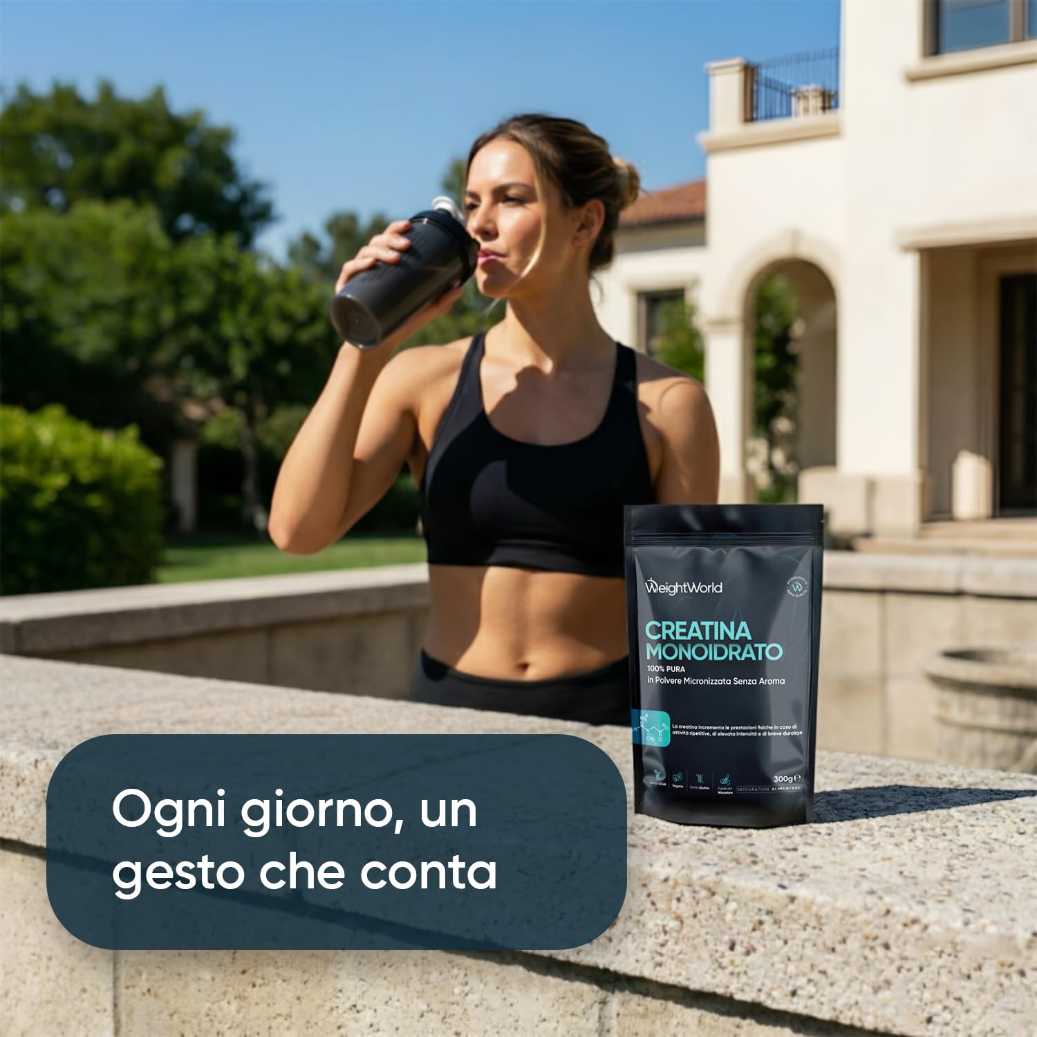 Creatina Monoidrata in Polvere 100% Pura, Vegana, 100 Dosi, Fattore di Maglia 200, 1 Solo Misurino al Giorno, Creatina in Polvere Micronizzata da 300g con Misurino, Pre Workout, Intra e Post Workout