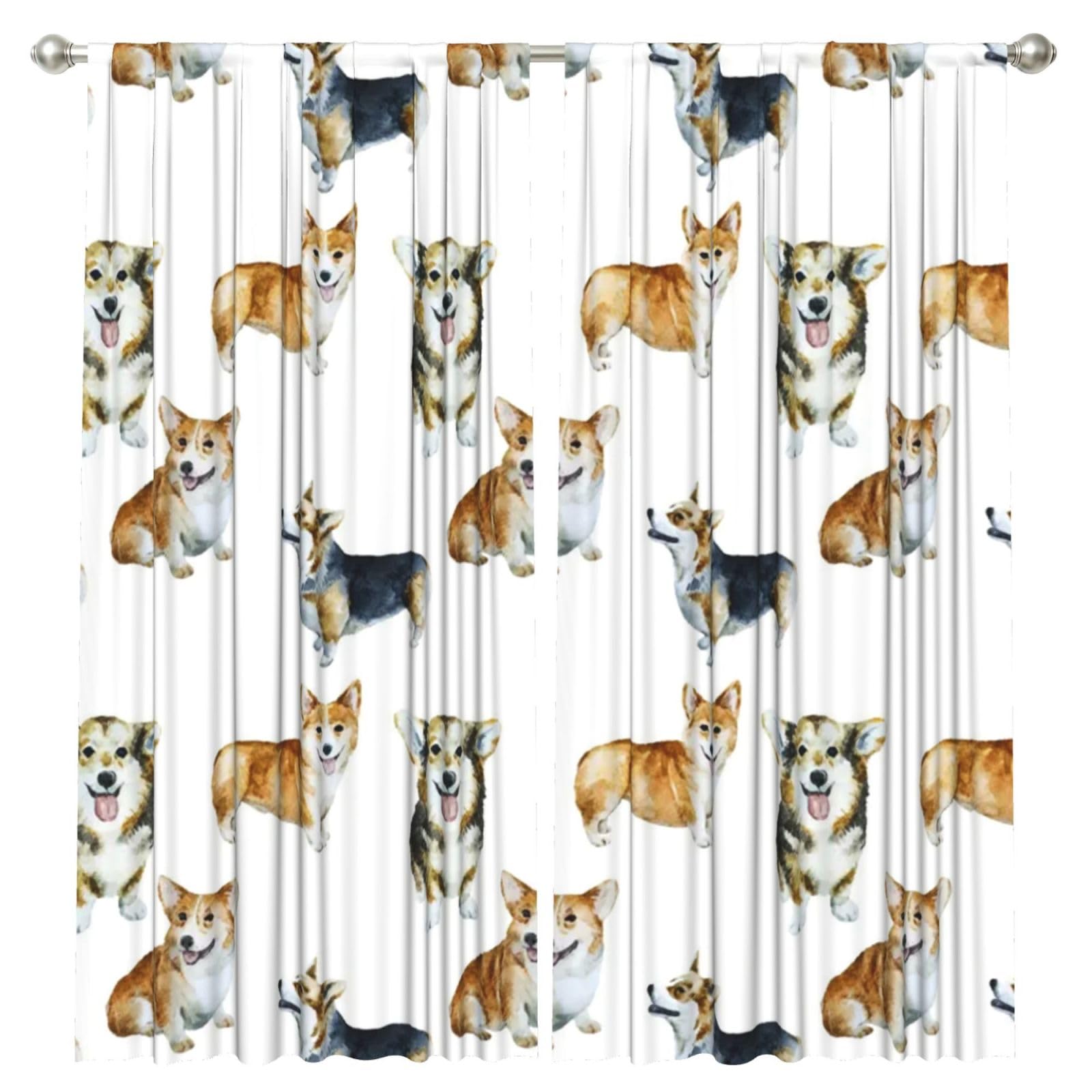 InOmak Funny Corgi Dog Pattern(1), 2 Panels Window Curtains 52 x 84 Inch Blackout Curtains for Living Room Bedroom