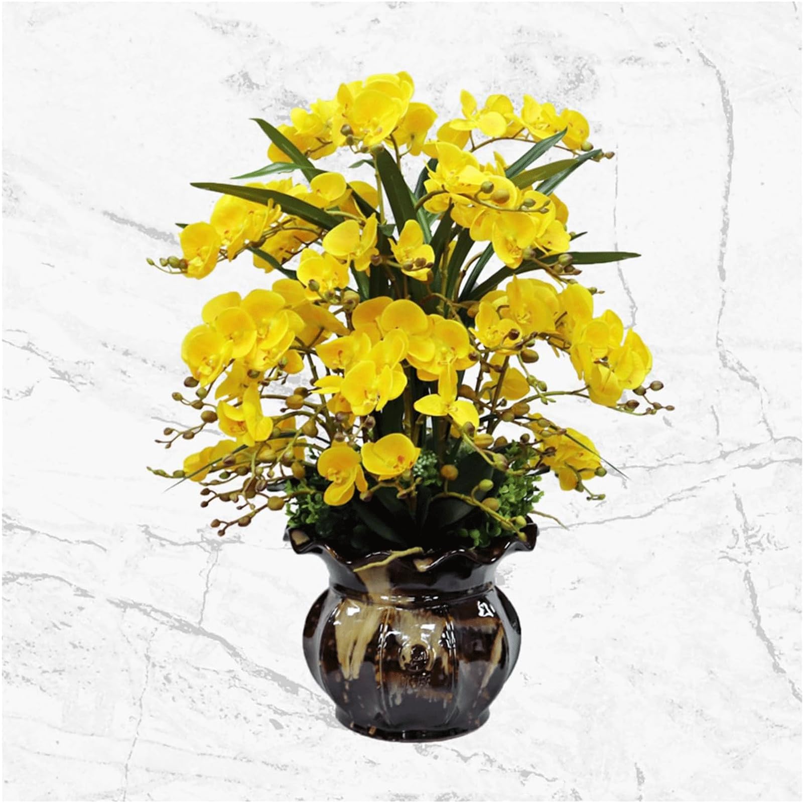 XDLEDMKIZ Exquisite Fake Flowers Artificial Plants with Vase Premium Artificial Flowers Leaves Potted Arrangement Festival Decor