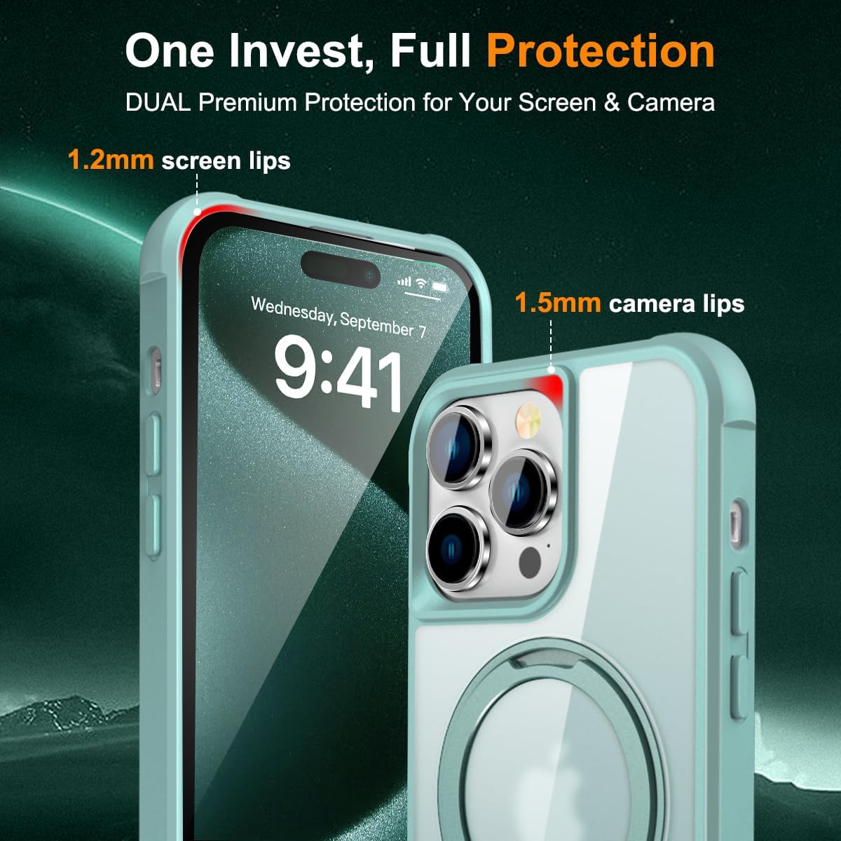 Designed for iPhone 15 Pro Max Case with 360° Rotatable Magnetic Ring Stand [Compatible Mag-Safe] [Military Grade Protection] Translucent Matte Phone Cases for Women Men 6.7'', Green - Image 7