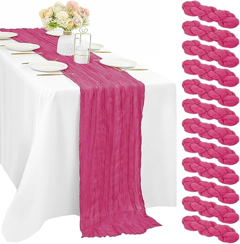 Miniatura 33 de 12 piezas de 10 pies de camino de mesa verde salvia de estopilla, 35 x 120 pulgadas de largo, camino de mesa de gasa para mesas, decoración bohemia,