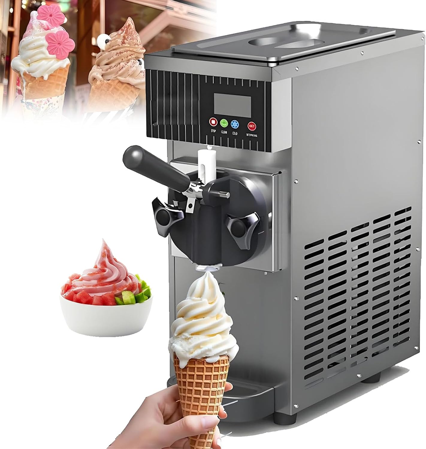 Automatic Soft Serve Machine 450W / 750W, with LED Display + Auto Clean, Intelligent Control/Fast Refrigeration, Stainless Steel, for Restaurants, Cream Shops,450W,Grey
