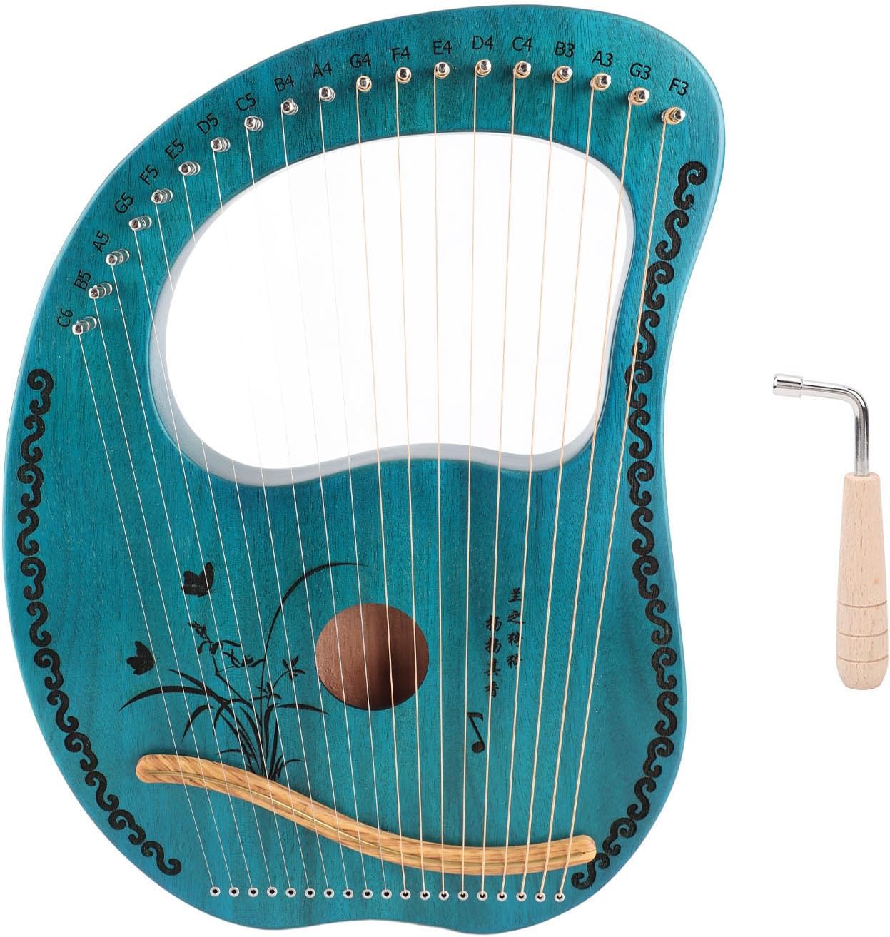 Lyre Harp 19 String 19 Tone Tunable Mahogany Musical Instrument Portable Gift Green
