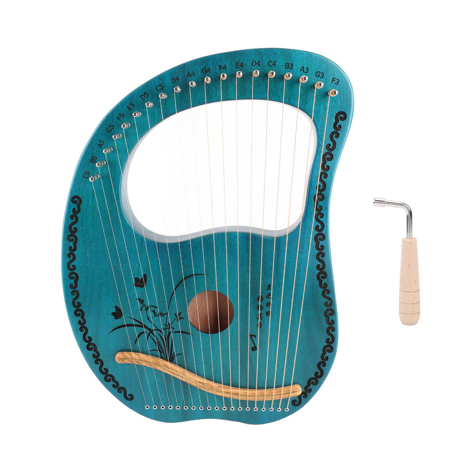 FLEXMAN Lyre Harp, 19 metalowe struny mahoniowe ciało lyra harf z kluczem strojenia, małe przenośne instrumenty muzyczne dla początkujących ekspertów instrumentów miłośnicy