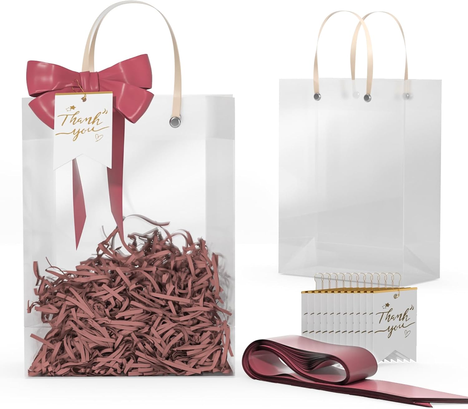 12 PCS Clear Gift Bags with Handle Reusable Clear Plastic Bags Gift