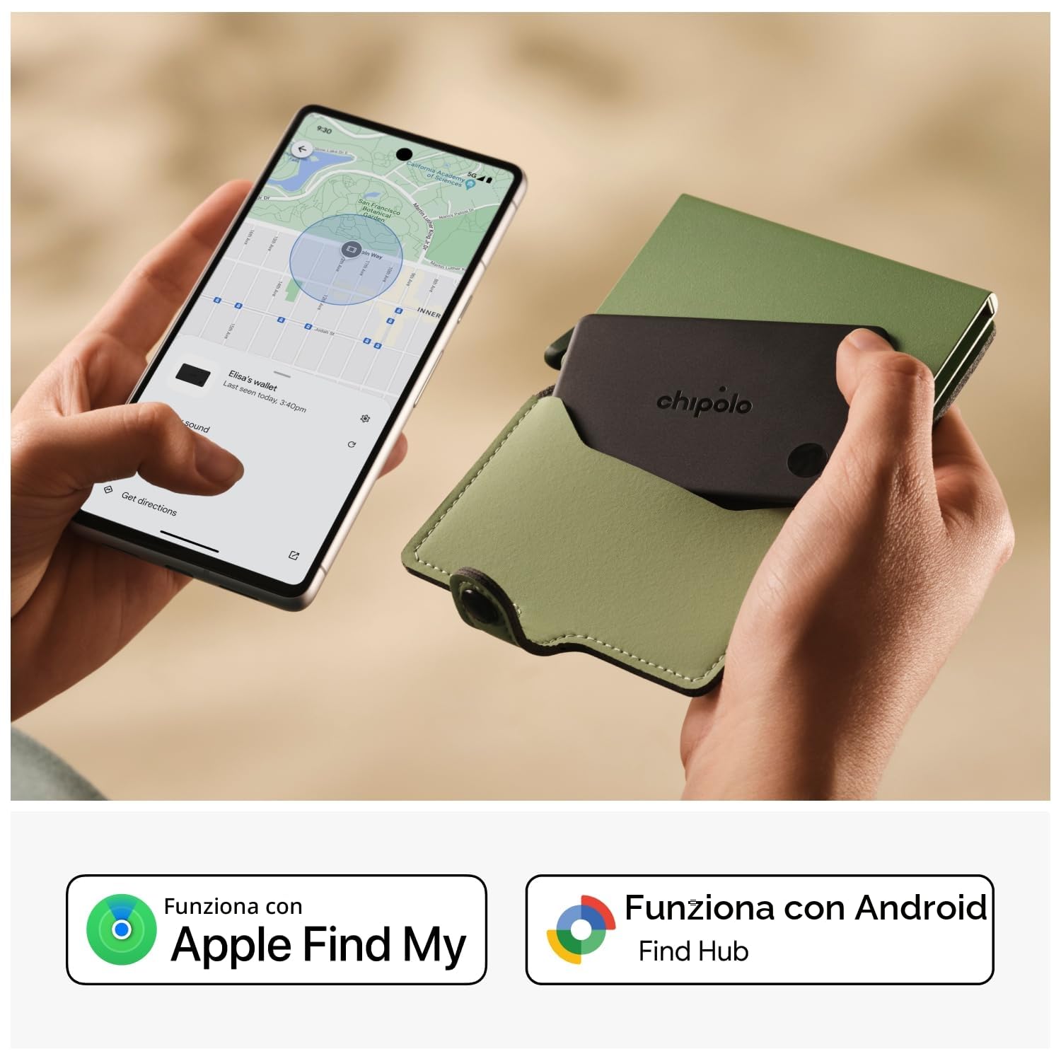 Chipolo CARD Localizzatore Bluetooth Ricaricabile per Portafogli Passaporti Dov’è Apple Trova Google Android