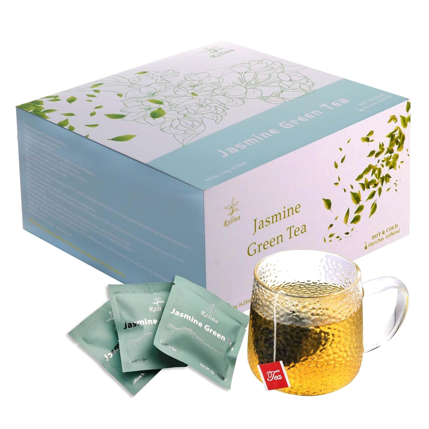 Rzlinn Jasmine Green Tea（4g*30 tea bags）, 4.23 oz Premium