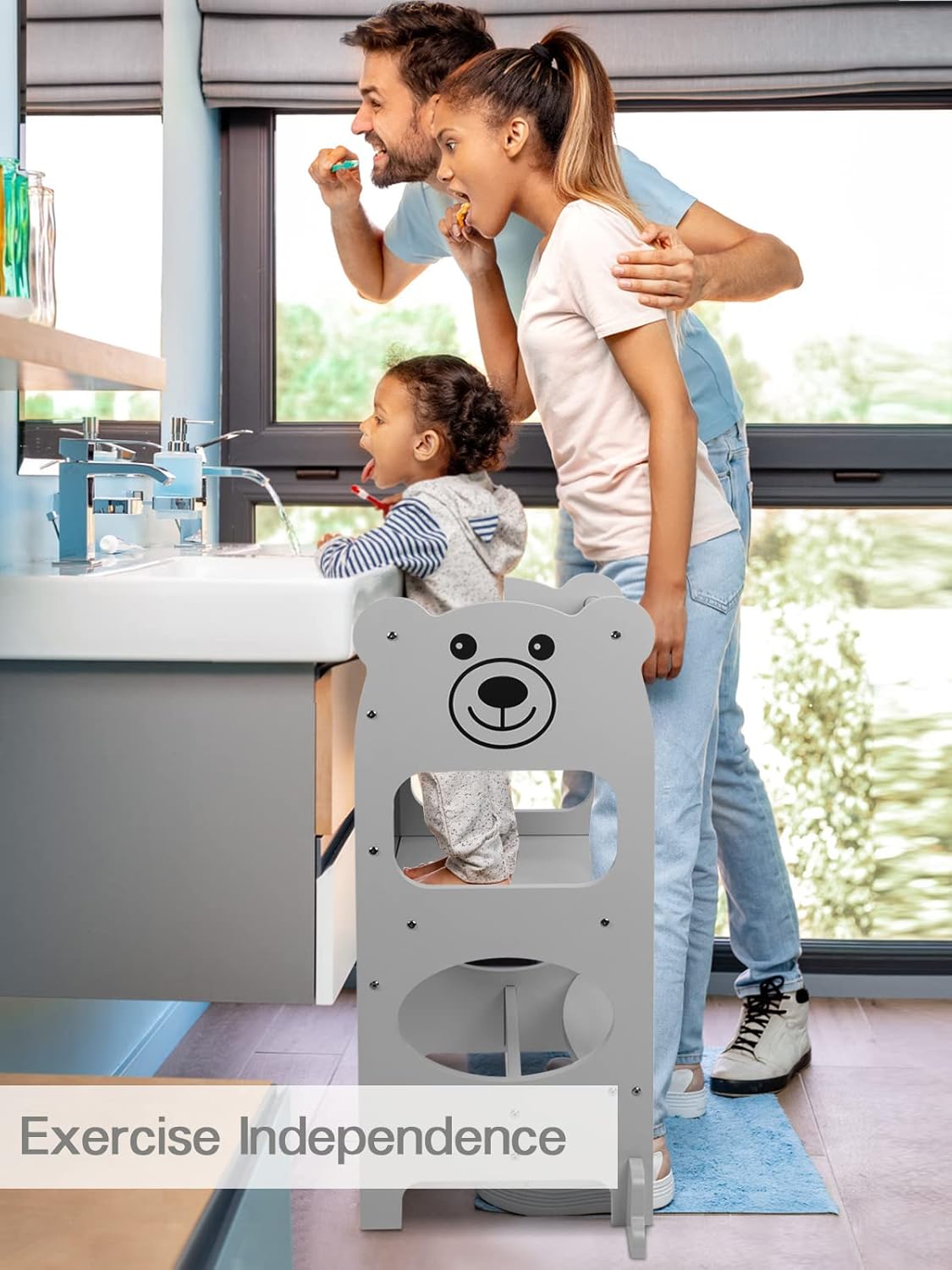 Toddler Step Stool, OUNUO 2-in-1 Kitchen Helper with Easel for Kids, Kitchen Stools Standing Tower for Toddlers 1-3 Bathroom Sink Counter, Grey : Everything Else