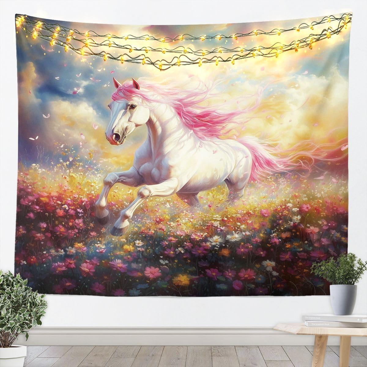 jejeloiu Horse Tapestry Colorful Flower Wall Art for Living Room Bedroom Rustic Farmhouse Wall Hanging Blanket Wild Animal Home Decor Medium 59"x59"