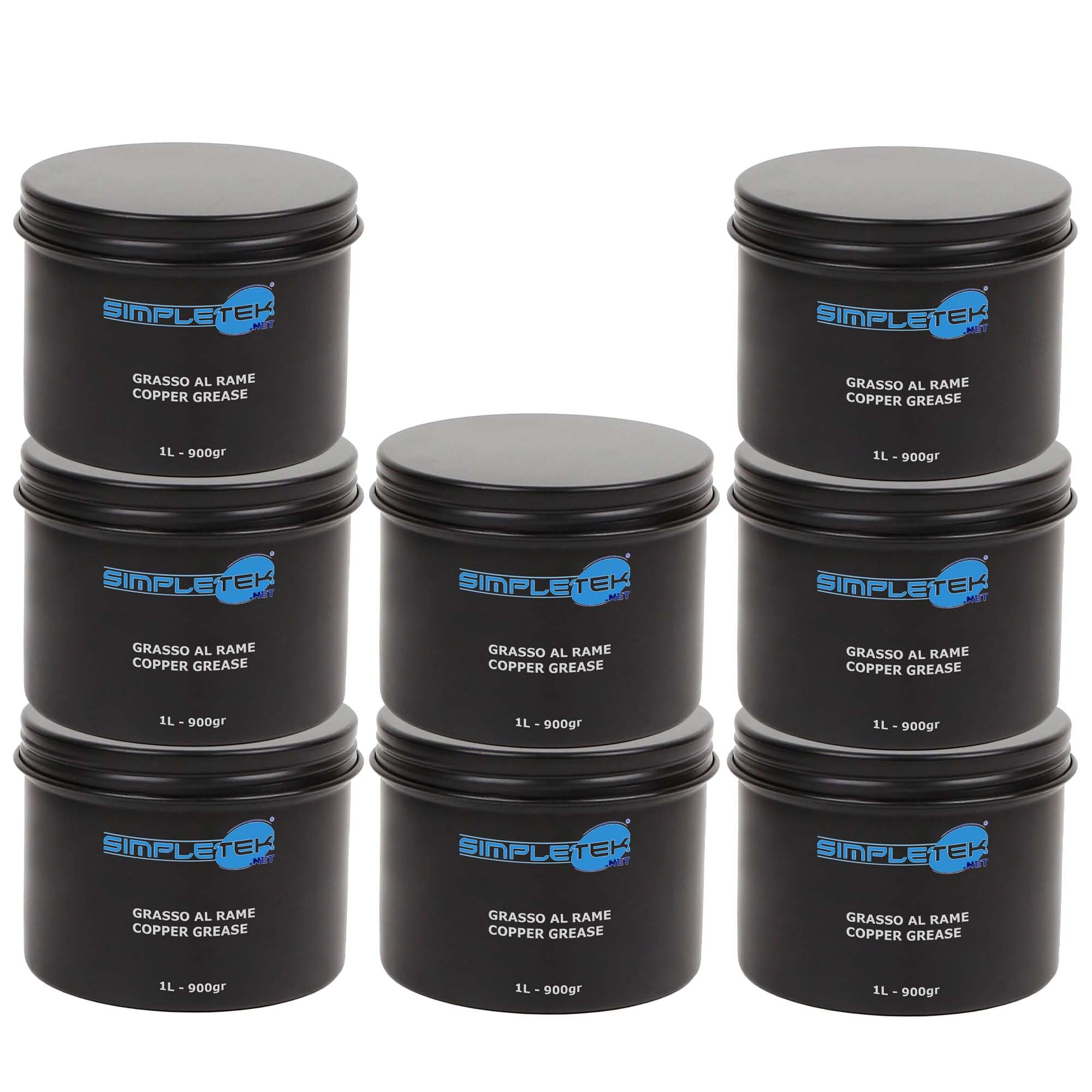 SIMPLETEK - 8 Barattoli da 1L 900gr Grasso al Rame Inibitore di Corrosione Lubrificante Professionale Tecnico Alte Temperature 1000° (8 Pezzi)