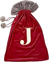 Celebright Christmas Sack with Embroidered Letter 'J' - Festive Holiday Décor for a Memorable Celebration - Faux Fur - Red