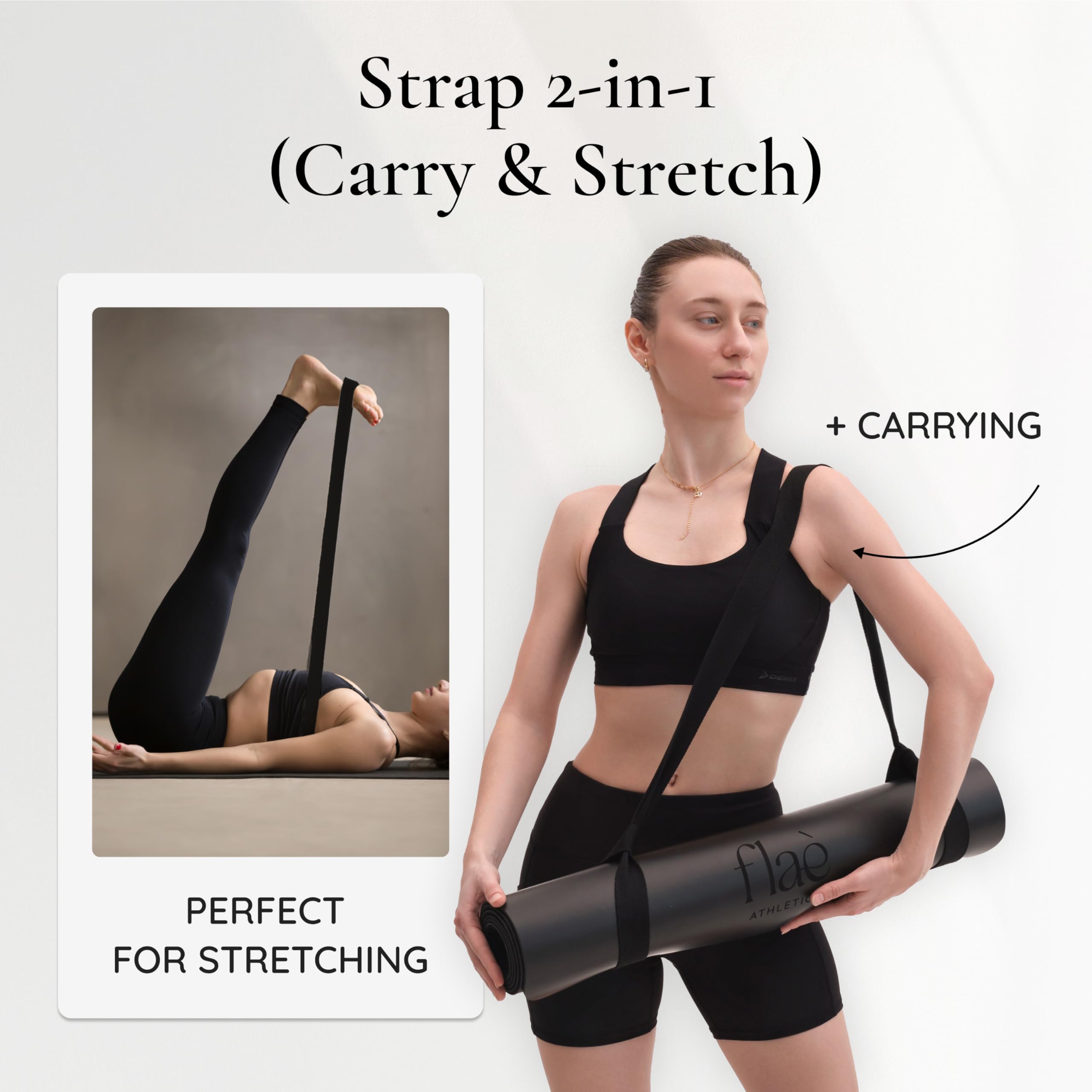 Yogamatte aus Naturkautschuk für Heimtraining, umweltfreundlich, rutschfest, mit Tragegurt, ideal für Yoga, Pilates und Bodenübungen