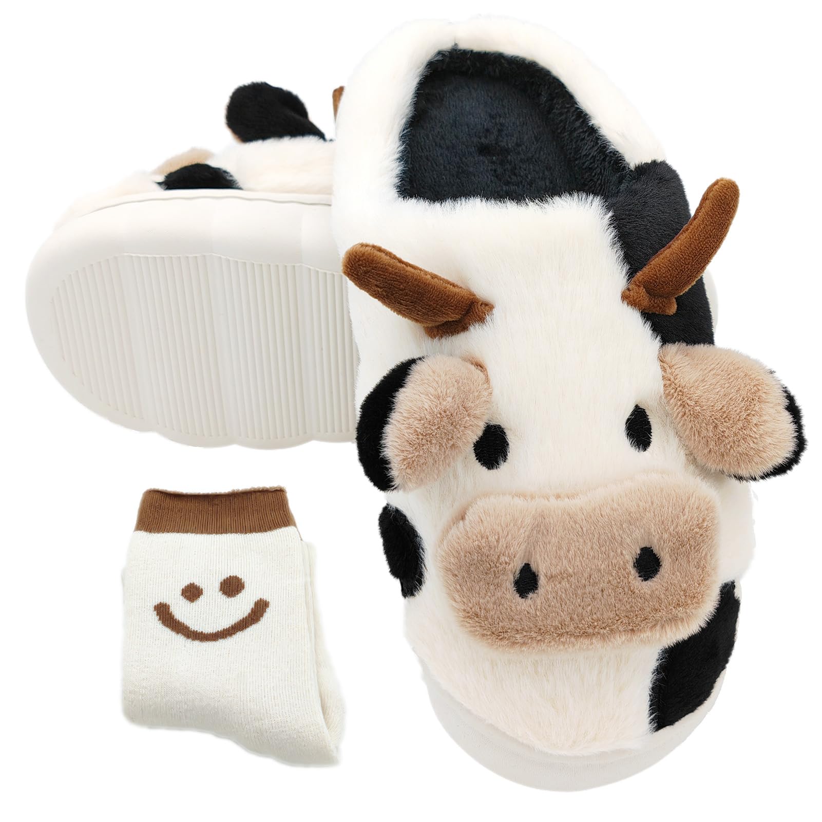 Cow Slippers for Women - Fluffy Animal Slipper for Adults Cartoon Cute Bedroom Slides Kawaii Winter Cotton Aesthetic