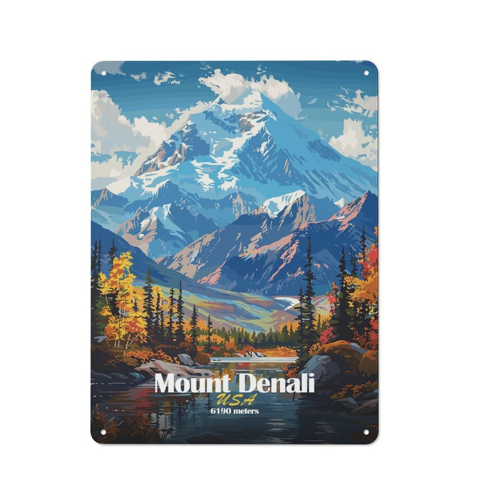 Junmoney Style-21 For Hobby Room Or Studio, Mount Denali Landscape Retro Metal Sign 40X30cm, A Decorative Gift For A Newly Furnished Hobby Room And Studio