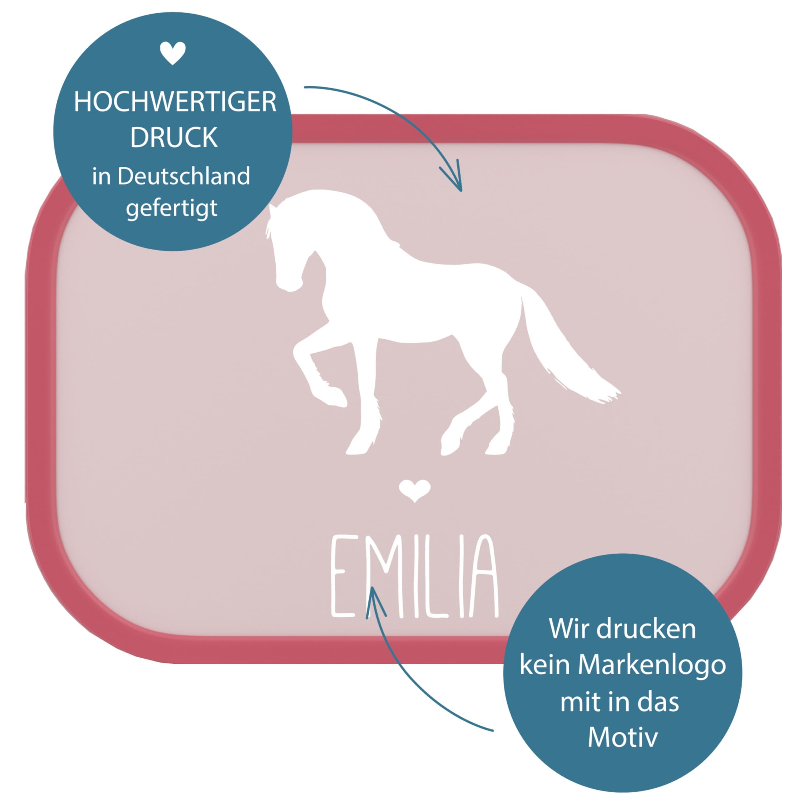 4youDesign Set: Pinke Brotdose & Trinkflasche -Pferd Silhouette- personalisiert mit Namen - inkl. Bento Box, Gabel & Pop-Up Flasche – Geschenk für Kinder (Cool Pink)