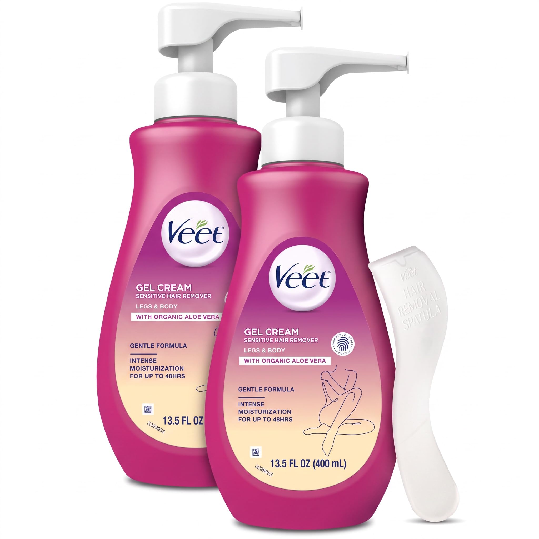 Veet Sensitive Skin Hair Removal Cream For Women, Painless Bikini Hair Removal Gel, Dermatologically Tested Depilatory Cream For Bikini Line, Legs, Arms, Underarms, 13.5 FL OZ Pump Bottle with Tool