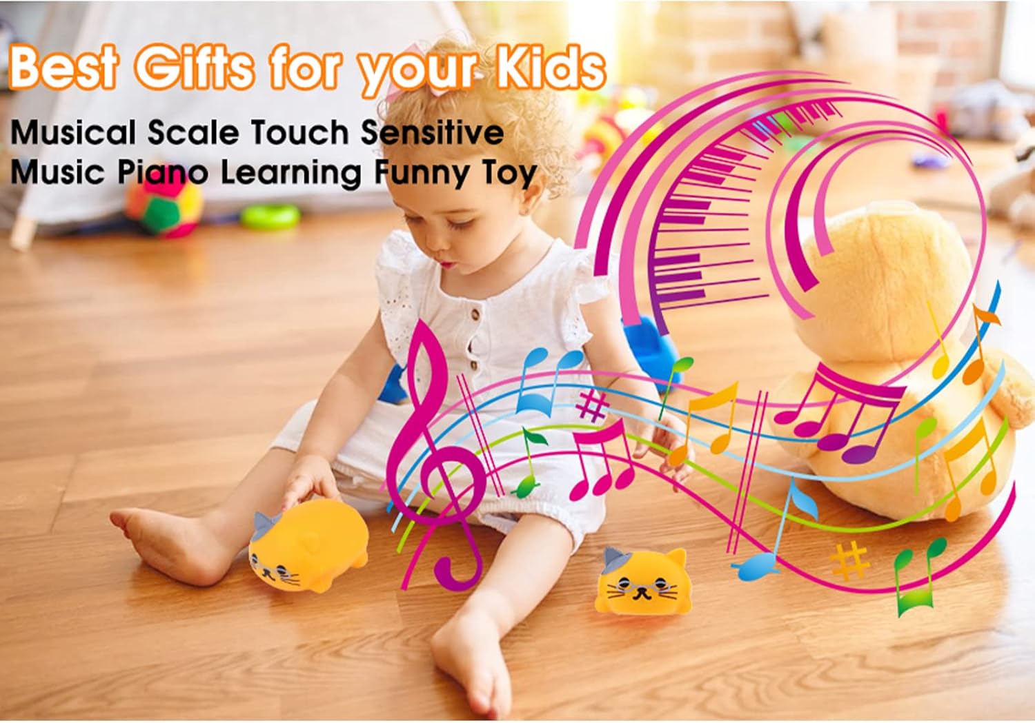 Dilwe Musical Scale Cat, Touch Sensitive Music Piano Learning Funny Toy with Packing Box(#1) Car