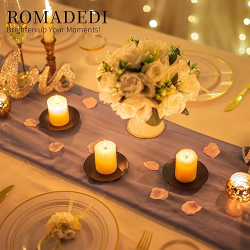 Miniatura 2 de Romadedi Portavelas de hierro Portavelas negro para velas de pilar, juego de 2 bandejas pequeñas para velas de pilar, soporte de vela de metal para