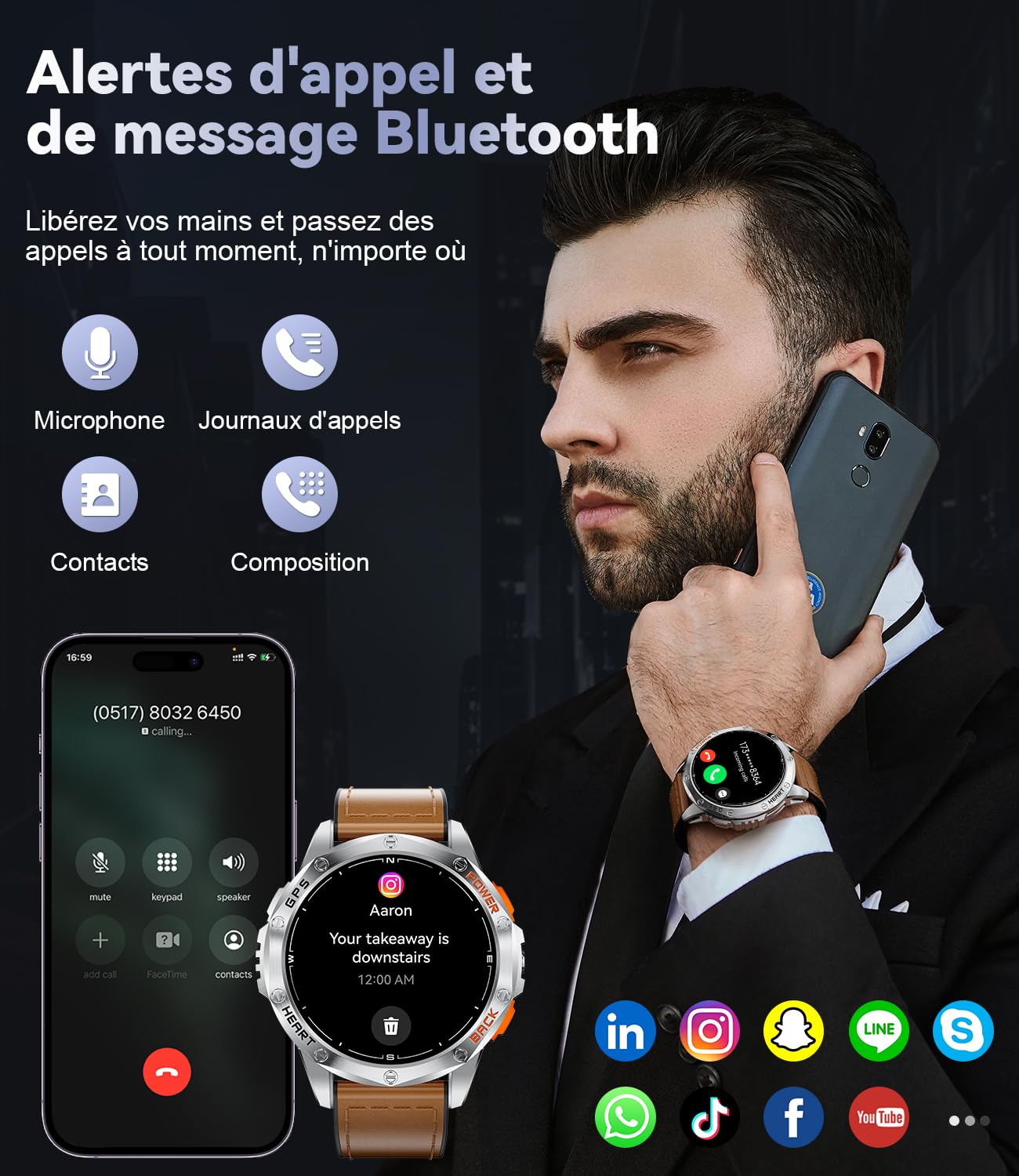 Montre Connectée 48mm 1,43" AMOLED 10ATM Étanche Militaire avec Baromètre, Boussole, Fréquence Cardiaque, SpO2, Sommeil, 530mAh Batterie pour Android iOS