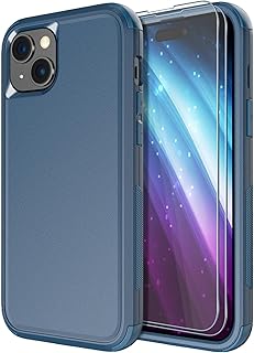 Diverbox for iPhone 15 Plus Case [Shockproof] [Dropproof] [Tempered Glass Screen Protector ],Heavy Duty Protection Phone Case Cover for Apple iPhone 15 Plus 6.7 inch (Blue-3in1)