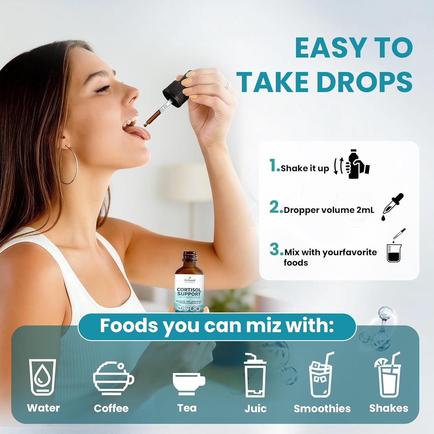 Cortisol Supplements for Women & Men, 18 in 1 Stress & Mood Support Drops with Magn... - Image 6