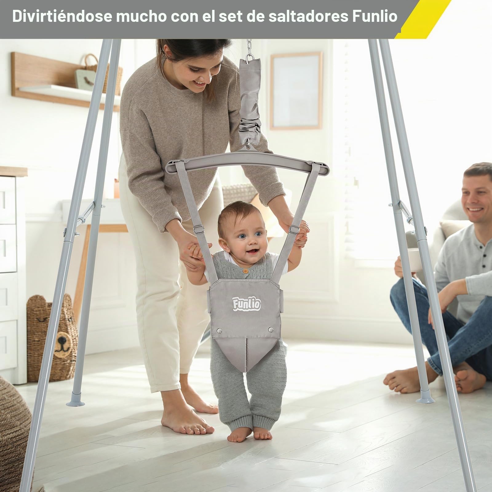 FUNLIO Jersey para bebé con soporte para bebés de 6 a 24 meses, juego al aire libre, jersey para bebé niña/niño, cadena ajustable, fácil montaje y almacenamiento, color gris