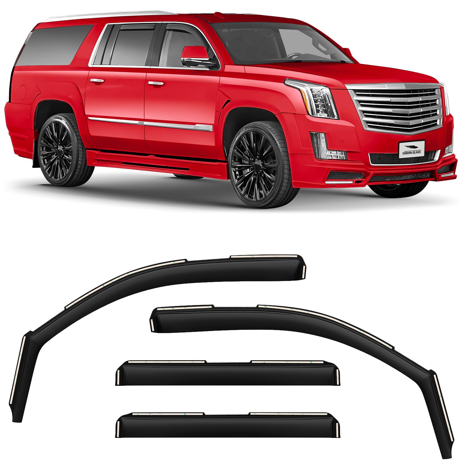 Voron Glass in-Channel Extra Durable Rain Guards for Cadillac Escalade ESV 2015-2020, Window Deflectors, Vent Window Visors, 4 Pieces - 200610