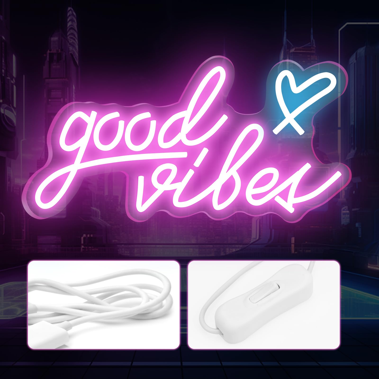 Good Vibes Targa al neon,Insegna al Neon Led Personalizzata,USB, luce al neon, decorazione da parete a LED,Parete Scritta Luminosa Personalizzata per Feste Compleanno Matrimoni Negozi Bar (Rosa 2)