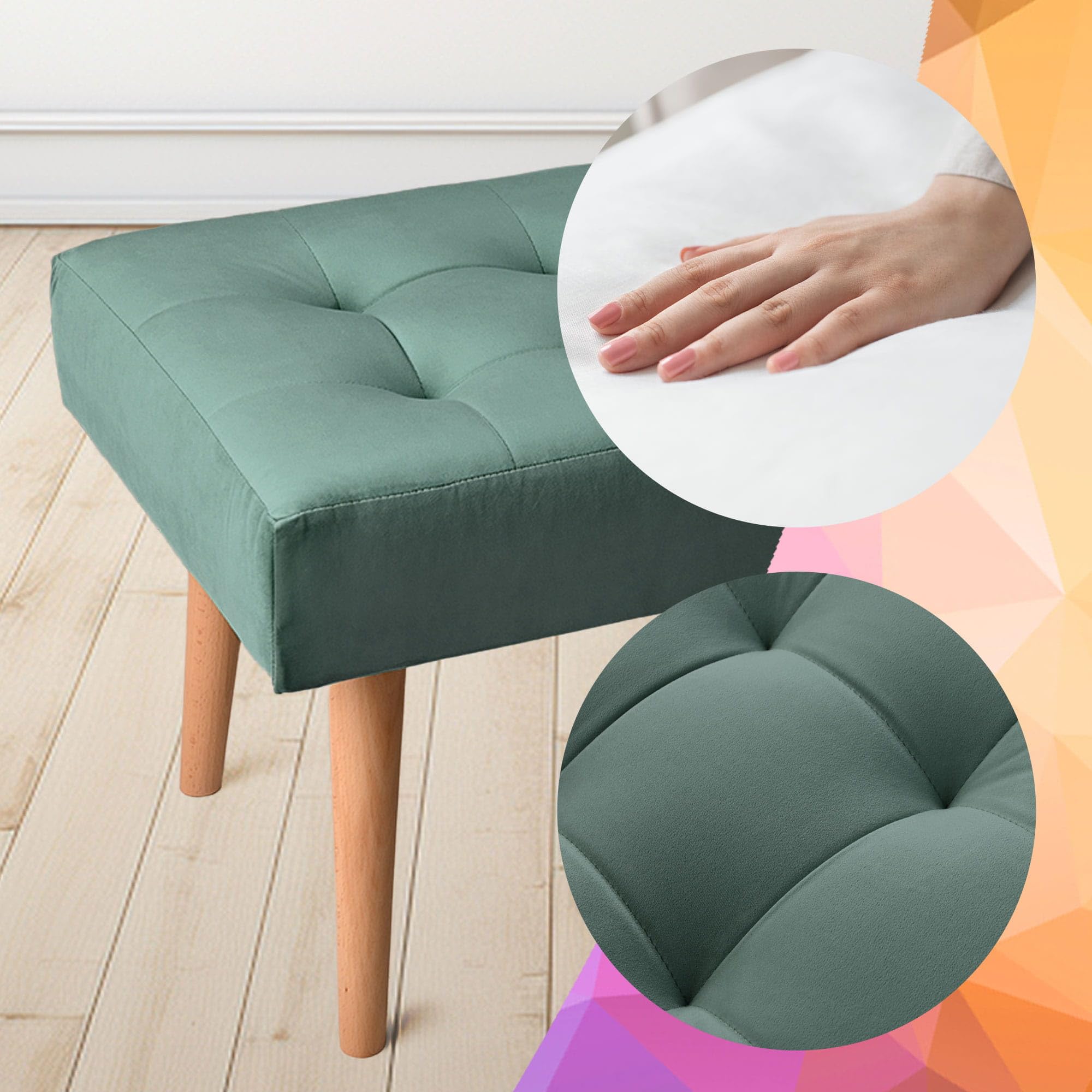MG Design Panchina imbottita 45 × 90 cm Verde menta – struttura in legno stabile, seduta morbida e confortevole, superficie vellutata con riflesso delicato – per camera da letto, soggiorno e ingresso