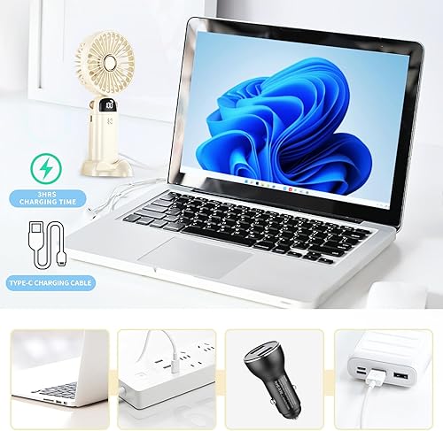 Miniatura 6 de Ventilador portátil, mini ventilador personal de mano de 4000 mAh recargable con batería, ventilador de escritorio con base, pantalla LED,