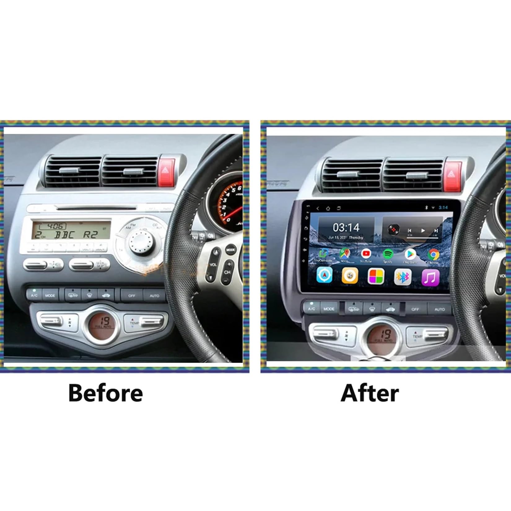 Generico Autoradio Android da 15 Pollici con Touchscreen per Honda Fit Jazz 2004-2007 con Bluetooth, FM, DSP, RDS, GPS, comandi al Volante, Telecamera di retromarcia, Touchscreen HD e Android Auto (D