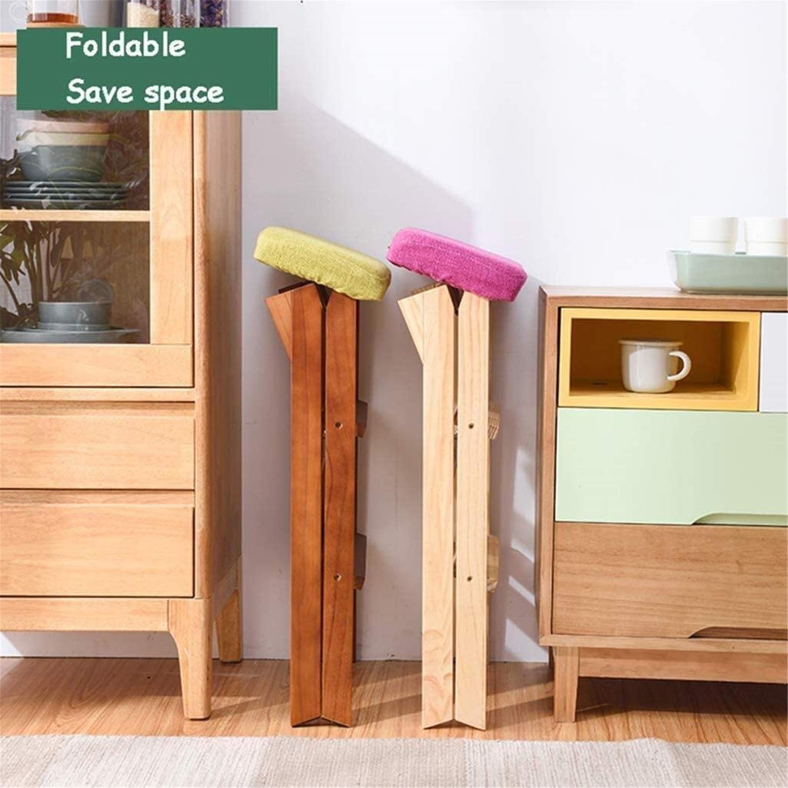 DASHADAO Taburete de Escalada para Interiores, Taburete de Escalera portátil, Taburete de Andador Plegable / 3 escaleras, Asiento de Esponja de Madera, Asiento de Esponja, Silla de Oficina,