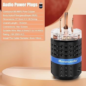 電源ケーブル　3pプラグ　オーディオアンププラグ、古河電気純銅線材を採用1.5m 電源ケーブル 3pプラグ オーディオアンププラグ、古河電気純銅