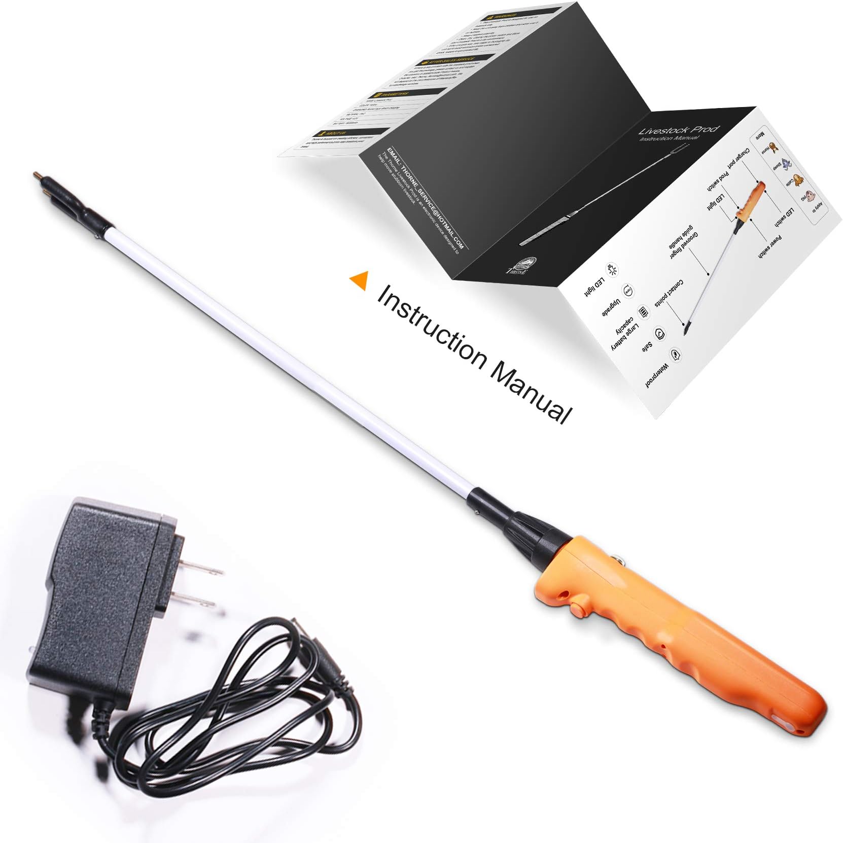 Cattle Prod, Newest Waterproof Cattle Prod Stick with LED Light, Rechargeable Electric Livestock Prod for Cow Pig Goats and More