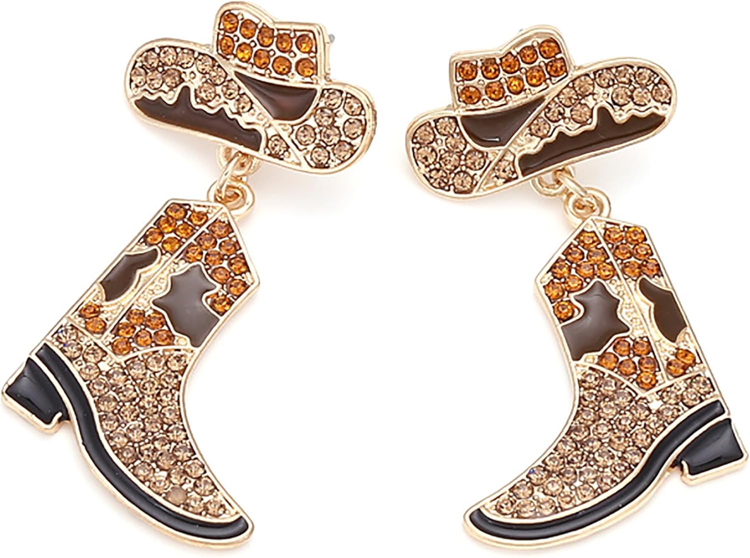 Rhinestone Western Boots Dangle Drop Earrings for Women, Boho Cowgirl Cowboy Enamel Hat Boot Earrings Country Concert Party Outfits Jewelry Gift - Image 2