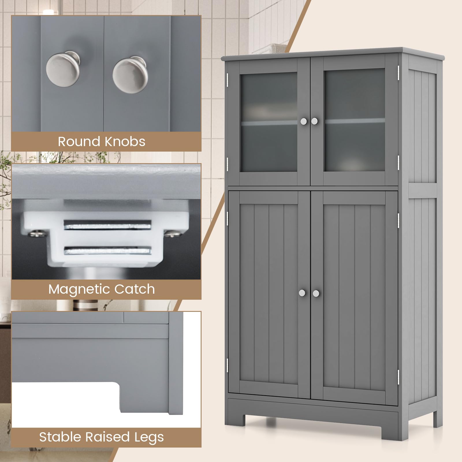 Mobile da Bagno, Credenza da Cucina, Armadietto con 4 Ante, Ripiani Regolabili, 30 x 60 x 110 cm, Verde | Leroy Merlin