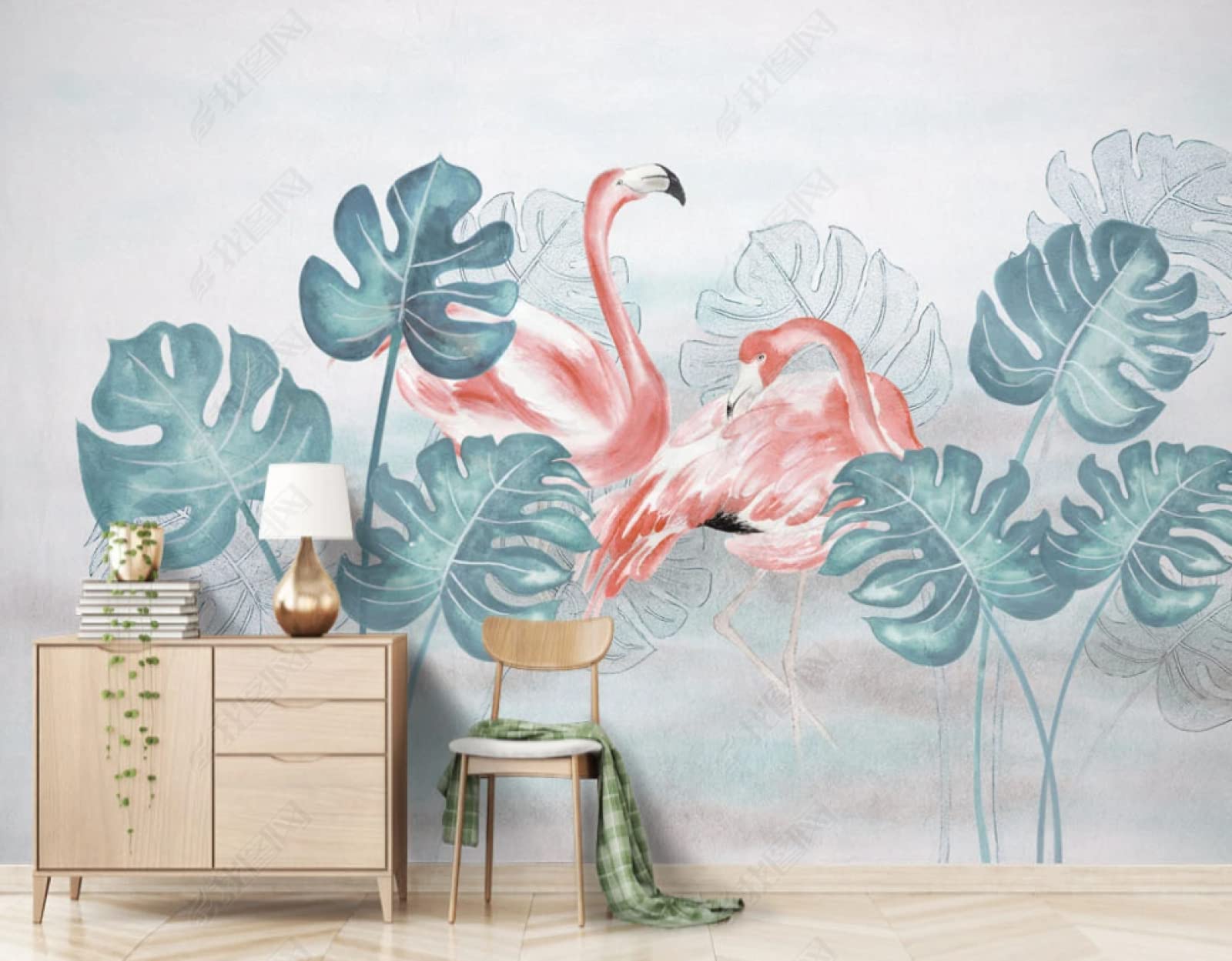 Fototapeta 3D ręcznie rysowany flaming monstera mural ścienny włóknina mural salon sypialnia tapeta 300 (szer.) x 210 (wys.) cm