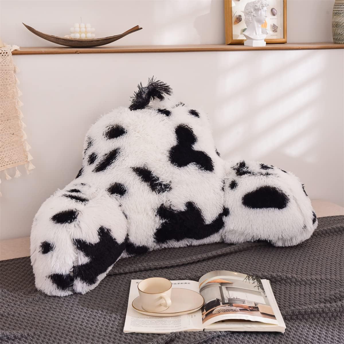 Holawakaka Standard Faux Fur Bed Rest Pillow with Arms, Tie