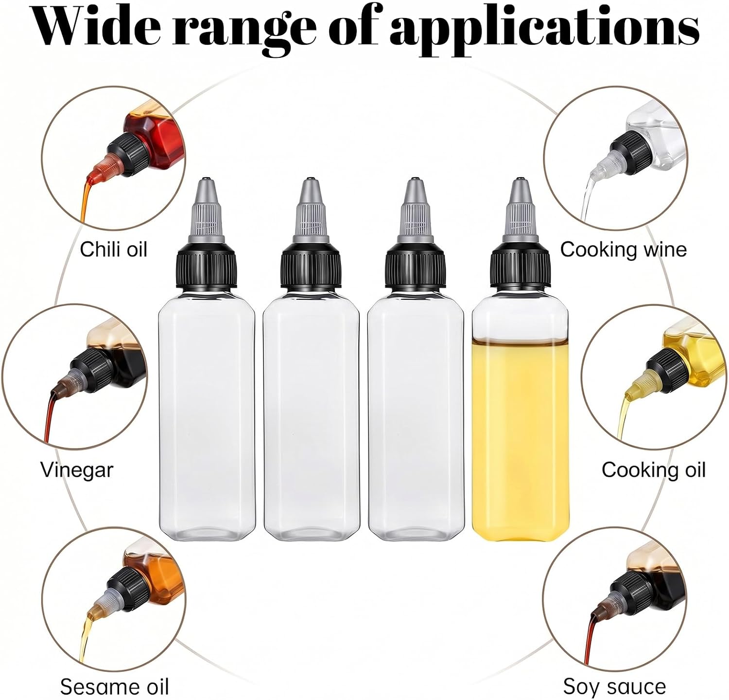 Xthrotsenk 4 Pcs Oil Squeeze Bottles, Small Oil Dispenser Bottle for Camping with Twist Top Cap 3.4oz Small Liquid Containers Leak Proof Travel Oils Bottle for Oils Soy Sauce Vinegar