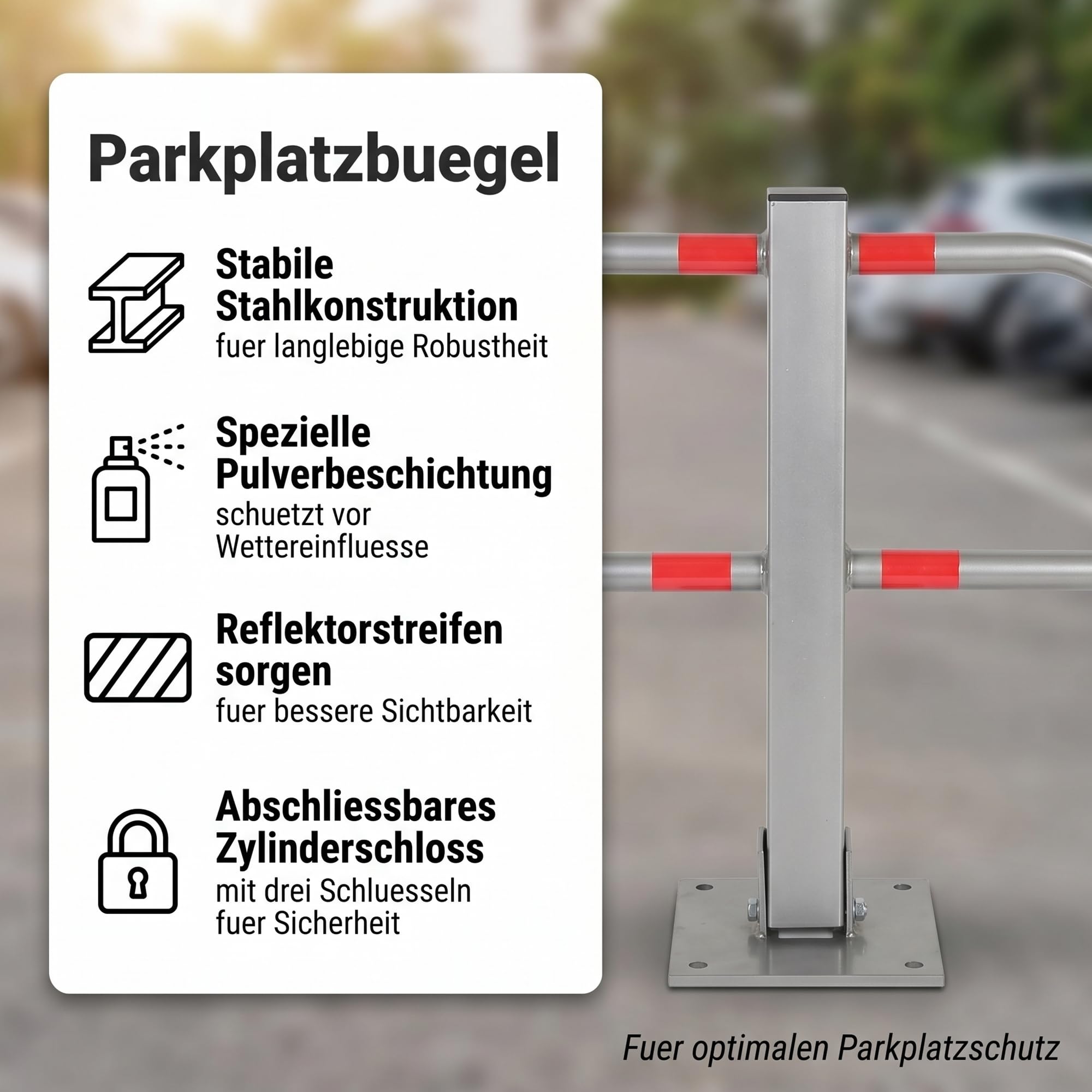 Mucola Parkplatzbügel T-Form Parksperre Grau Rot – Parkplatzsperre klappbar abschließbar 65cm breit | Robuster Stahl verzinkt, Parkbügel Sperrpfosten für Stellplatz Einfahrt Parkplatz Garage