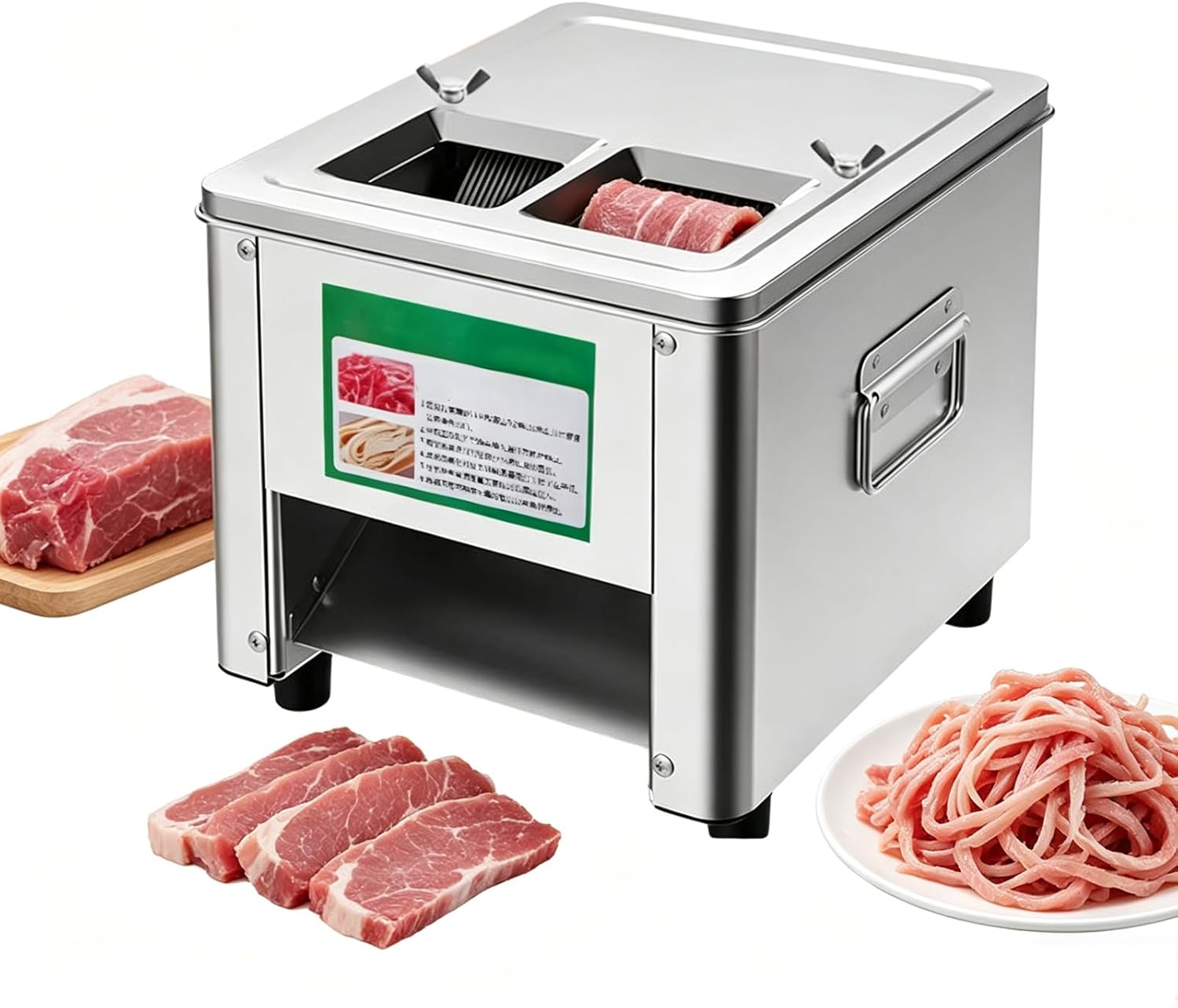 Commercial Stainless Steel Electric Meat Cutting Machine, Meat Cutter Machine, 3-in-1 Slicing, Stripping, and Cubing, for Home Kitchen, Restaurant, Supermarket