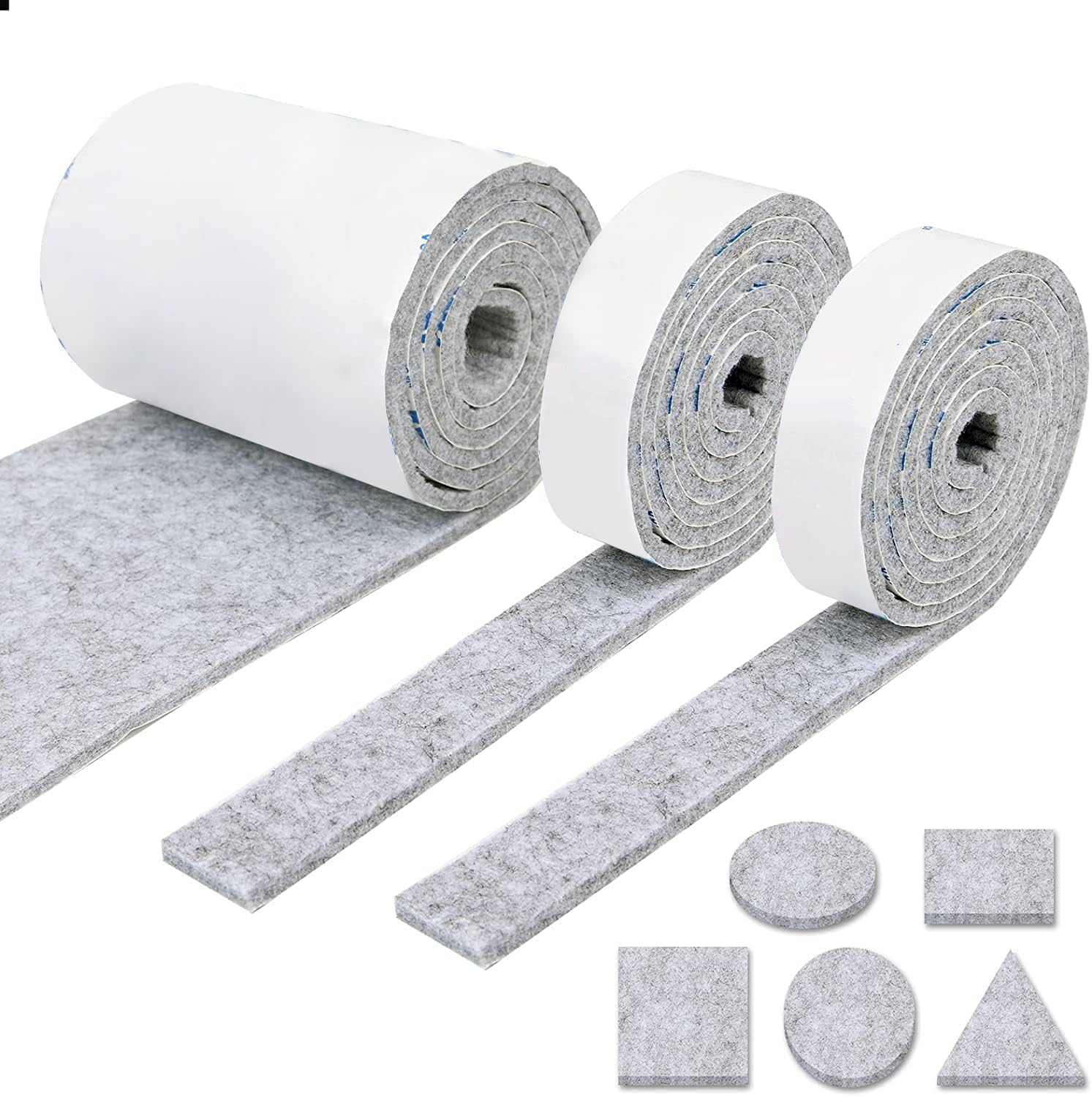 Felt Pad Furniture Pad DIY Furniture Felt Pads Felt Strip Roll, Self Adhesive Floor Protector Pad including 100cm x 10cm*1 Set and 100cm x 2cm*2 Sets, Heavy Duty Felt Tape for Chair Table (Light Gray)
