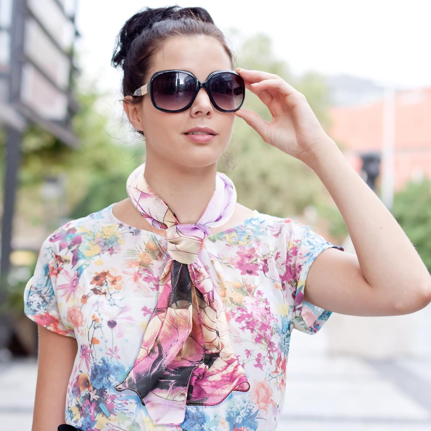 6 Pieces Scarves for Women Ladies Lightweight Silk Gorgeous Floral Pattern Lotus Print Chiffon Scarves - Image 6