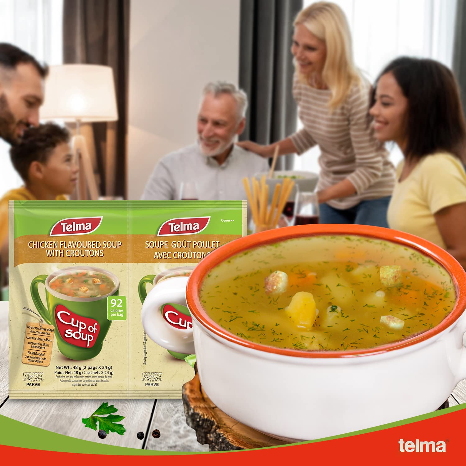 Telma Pacchetto di zuppa istantanea aromatizzata al pollo (confezione da 6 x 2) - Kosher