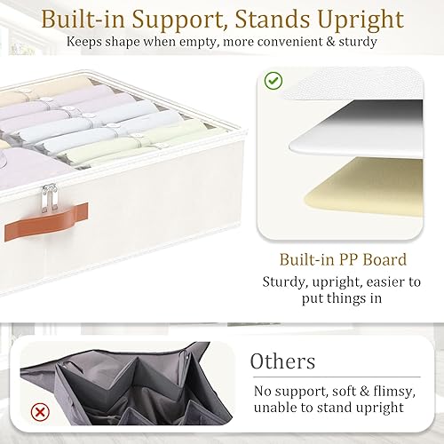 Miniatura 6 de Yawinhe Contenedores de almacenamiento debajo de la cama, paquete de 4 organizadores de ropa debajo de la cama con cremallera resistente, ventana